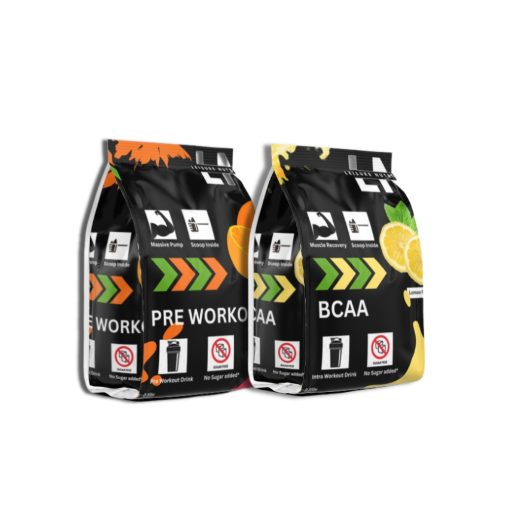 Leisure Nutrition Pre Workout 250gms Tangy Orange Flavour + Leisure nutrition BCAA 250gms pack combo